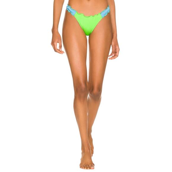 PEIXOTO Amore Ruffled Cheeky Bikini Bottom in Lime Green - Picture 1 of 11